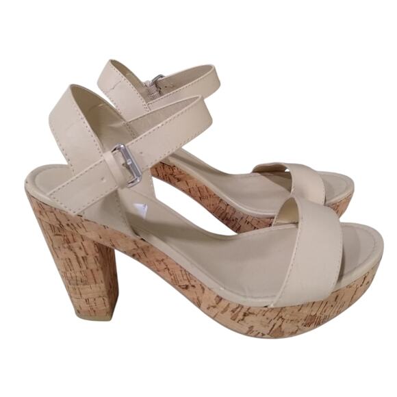 [H301] Cork Strappy Ankle Strap Heels, Size 8.5 - Picture 3 of 7
